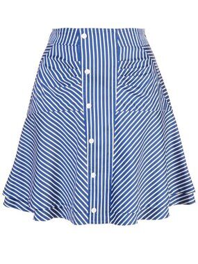 DEREK LAM 10 CROSBY Blue White Striped Cotton Poplin Flounced Mini Skirt, Size 6